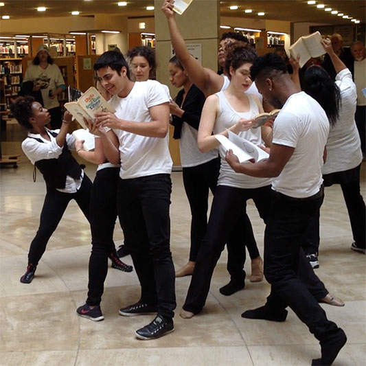 Anne Bluethenthal and Dancers performing at the San Francisco Public Library's main branch as part of dance anywhere 